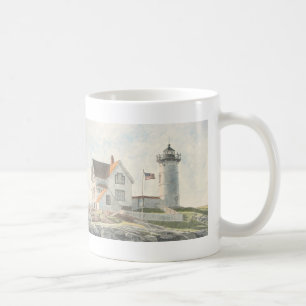 Caneca De Café Farol de Cape Neddick em Aquarela