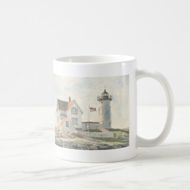 Caneca De Café Farol de Cape Neddick em Aquarela (Direita)