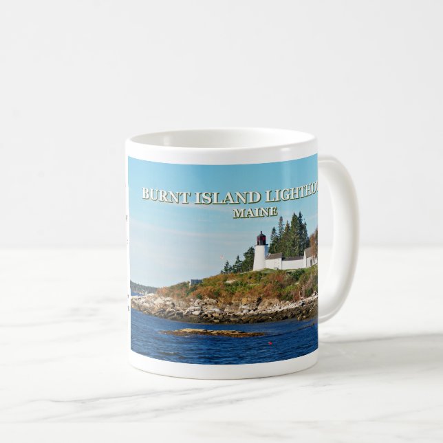 Caneca De Café Farol de Ilha Queimada, Maine Mug (Frente Esquerda)