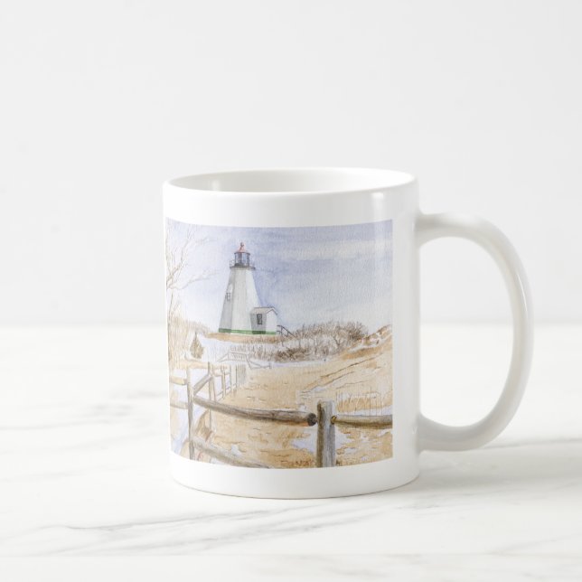 Caneca De Café Farol de Plymought em Aquarela (Direita)