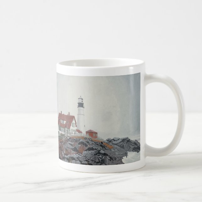 Caneca De Café Farol de Portland Head na Névoa (Direita)