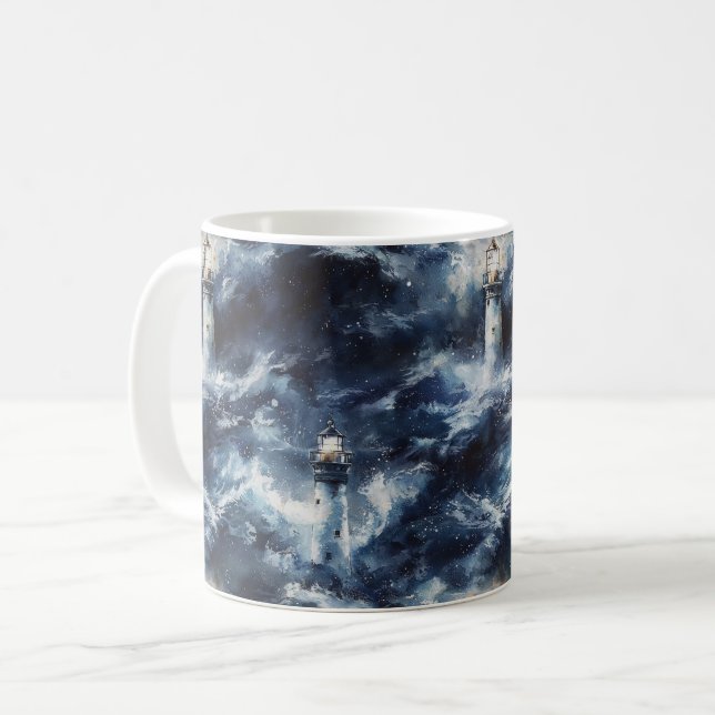 Caneca De Café Farol do Mar Azul Oceano (Frente Esquerda)