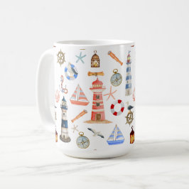 Caneca De Café Farol E Navio De Navegação