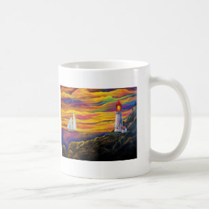 Caneca De Café Farol e veleiro na plataforma Sunset Ocean Mug