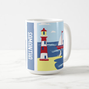 Caneca De Café Farol giro e arte costeira de barco personalizada