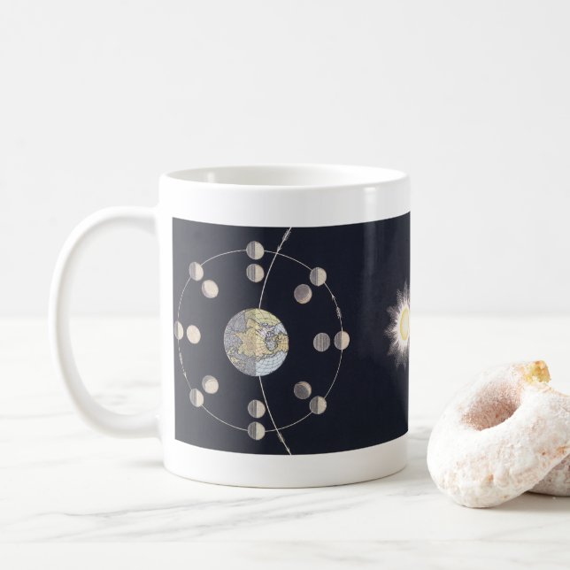 Caneca De Café Fases da Lua com Terra e Sol, Astronomia Vintage (Com Donut)