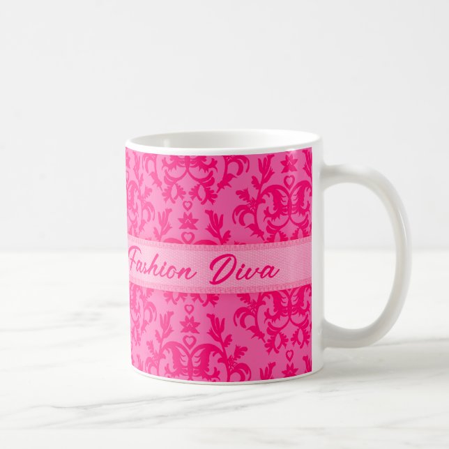 Caneca De Café Fashion Diva damask hot rosa cachorrinho (Direita)