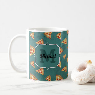 Caneca De Café Fatias de pizza legais padrão vintage verde-água M