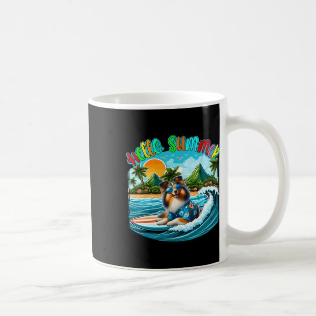 Caneca De Café Fato de Verão Sheltie Óculos de Sol Surfando Na Pr (Direita)