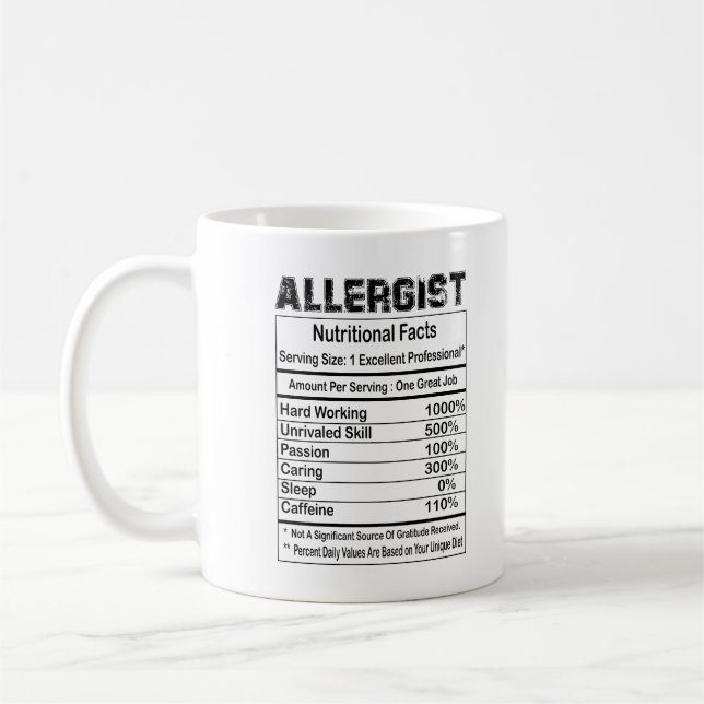 Caneca De Café Fatos Nutricionais Alergistas 11oz Mug (Esquerda)