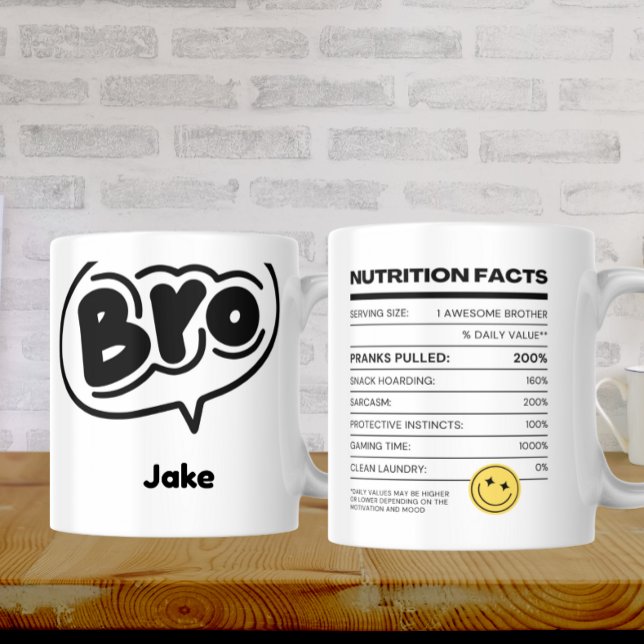 Caneca De Café Fatos Nutricionais: Risos e café - Bom irmão (Criador carregado)