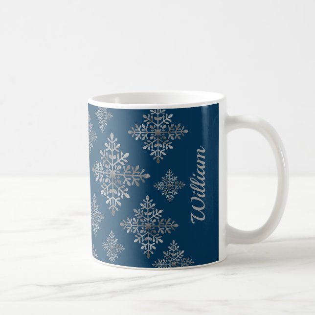 Caneca De Café Faux Cinzas Flocos De Neve Em Azul (Folha Não Real (Direita)