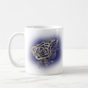 Caneca De Café Faux Dourada French Rosa Floral