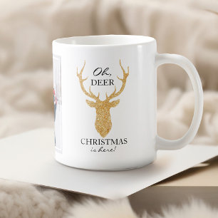 Caneca De Café Faux Dourado Deer Oh Deer Christmas está aqui