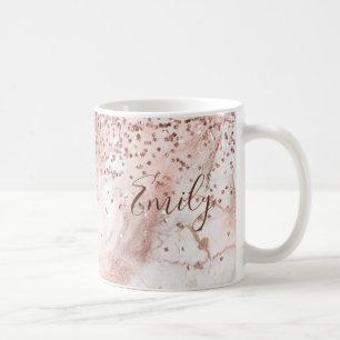 Caneca De Café Faux Glitter Girly Rosa Dourado Marble Personaliza