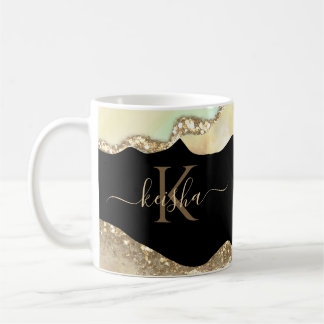 Caneca De Café Faux Gold Glitter & Pastel Waves Bling