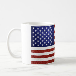 Caneca De Café Faux Red White Blue Leather USA Flag