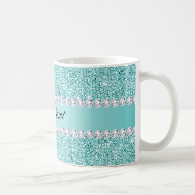 Caneca De Café Faux Teal Sequins e Diamantes (Direita)