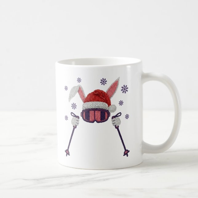Caneca De Café Faux yarn skiing rabbit with Santa hat winter humo (Direita)