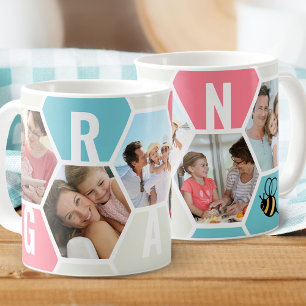 Caneca De Café Favo de Mel Foto Editável 4 Letras Abelha e Colmei