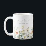 Caneca De Café Favor de Casamento de Flor Selvagem Elegante<br><div class="desc">Esta coleção apresenta uma borda elegante de flores silvestres de aquarela e verde em tons de verde,  verde,  laranja e amarelo.</div>