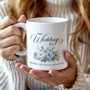 Caneca De Café Favor de casamento em azul empoeirado e floral bra