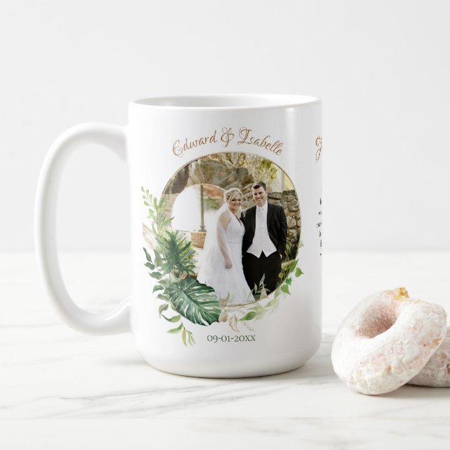 Caneca De Café Favor de Fotografia de Folhas de Monstera Verde Tr (Com Donut)