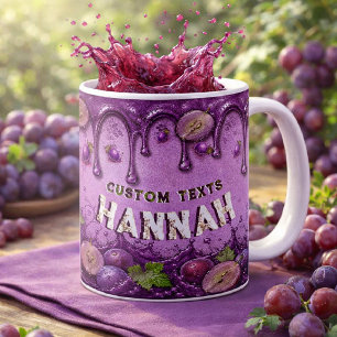 Caneca De Café Favor de Fruta de Uva Roxa Vintage com Nome Person