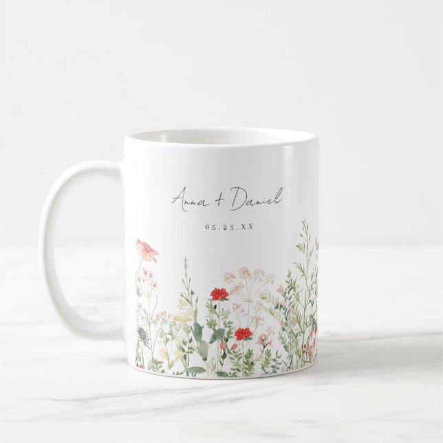 Caneca De Café Favor do Casamento de Prados de Flores Selvagens (Esquerda)