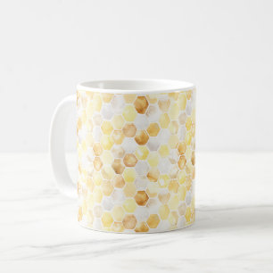 Caneca De Café Favos de Mel em Ouro Branco e Amarelo