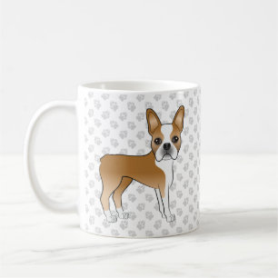 Caneca De Café Fawn Boston Terrier Cute Cartoon Dog & Cinza Paws