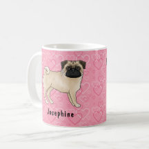 Fawn Pug Dog Cute Mops E Corações Rosa Com Nome