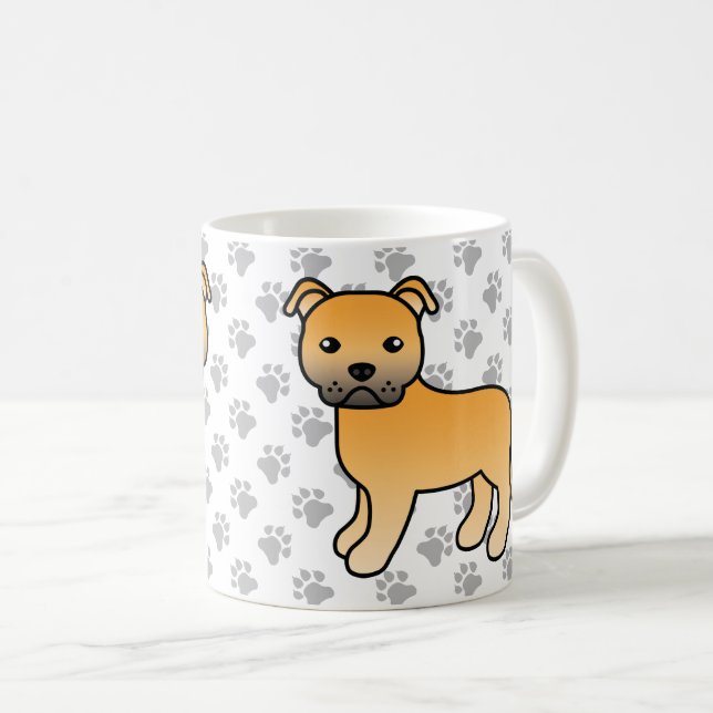 Caneca De Café Fawn Staffordshire Bull Terrier Cute Cartoon (Frente Esquerda)