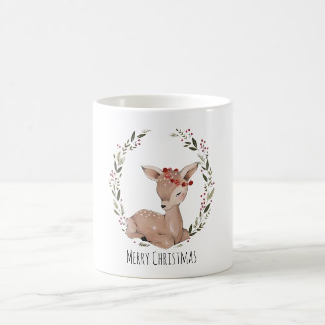 Caneca De Café Fawn Wreath Natal (Centro)