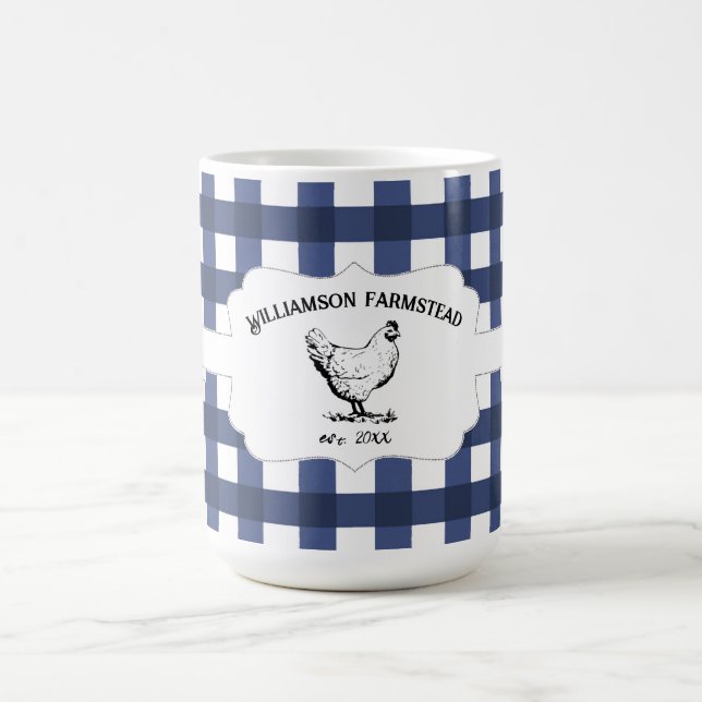 Caneca De Café Fazenda de búfalos Xadrez azul (Centro)