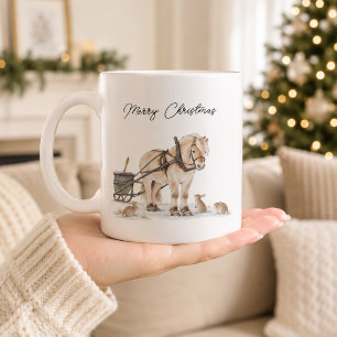 Caneca De Café Fazenda de Natal Cavalo Animais Inverno