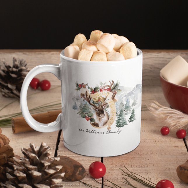 Caneca De Café Fazenda de renas e árvores | Feliz Natal (Criador carregado)