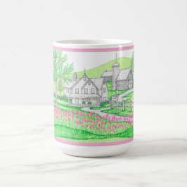 Caneca De Café Fazenda rosa 15oz desenhada à mão