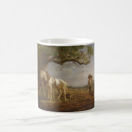 Caneca De Café Fazendeiros Descansados em Campo com Cavalos e Flo