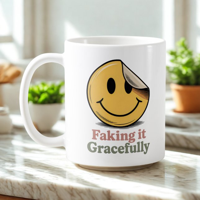 Caneca De Café Fazendo de Conta com Elegância | Humor de Sobreviv (Criador carregado)
