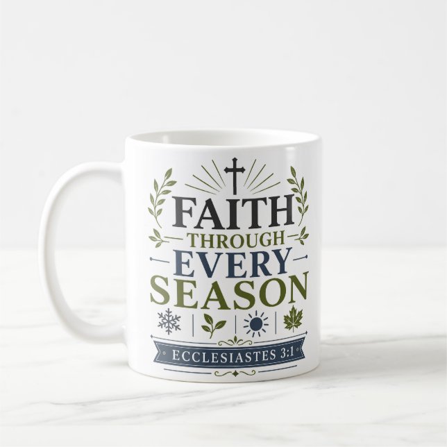 Caneca De Café Fé Através de Todas as Estações Versículo Bíblico  (Esquerda)