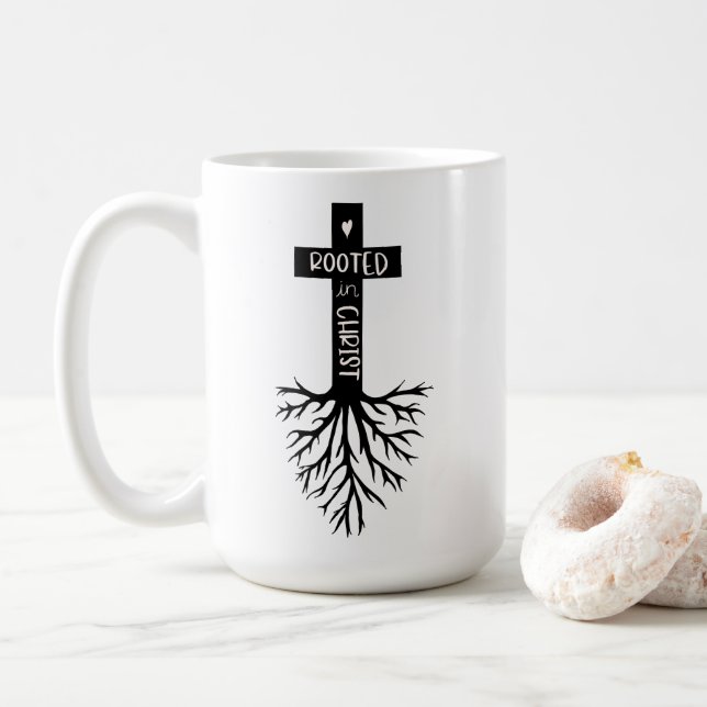 Caneca De Café Fé Cristã Enraizada na Bíblia Cristã (Com Donut)