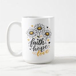 Caneca de Café Fé, Esperança, Amor e Margaridas