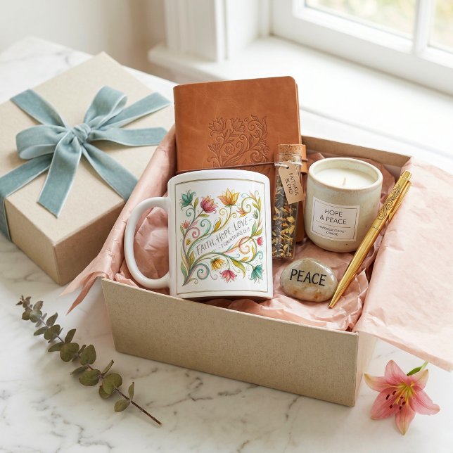 Caneca De Café Fé Esperança Amor floral personalizado (Criador carregado)