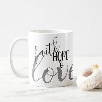 Caneca De Café Fé, Esperança & Amor | Presente de Fé Preto e Cinz