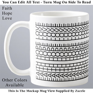 Caneca De Café Fé Esperança Amor Preto e Branco Mensagem Oculta
