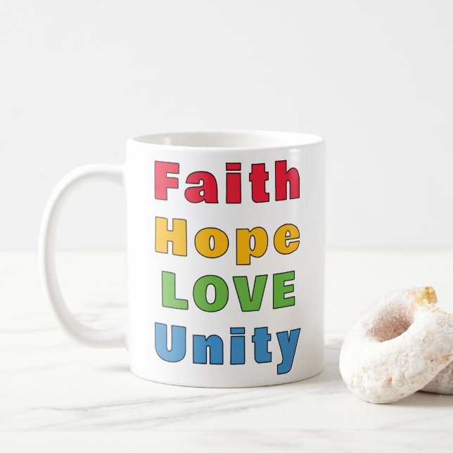 Caneca De Café Fé Esperança Amor Unidade (Com Donut)