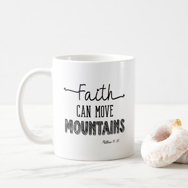 Caneca De Café Fé Pode Mover Montanhas (Com Donut)