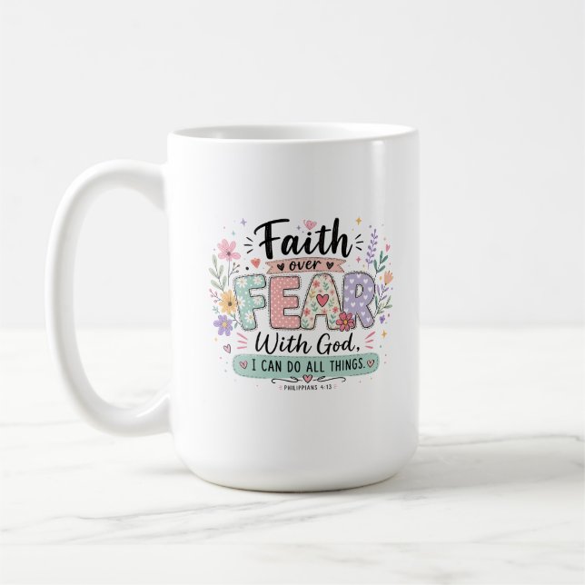Caneca de café Fé sobre Medo Filipenses 4:13 (Esquerda)