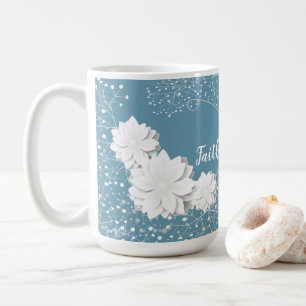 Caneca De Café Fé Sobre Medo, Flores Brancas